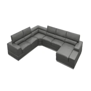 Naomi Italian Leather Sectional Dark Grey